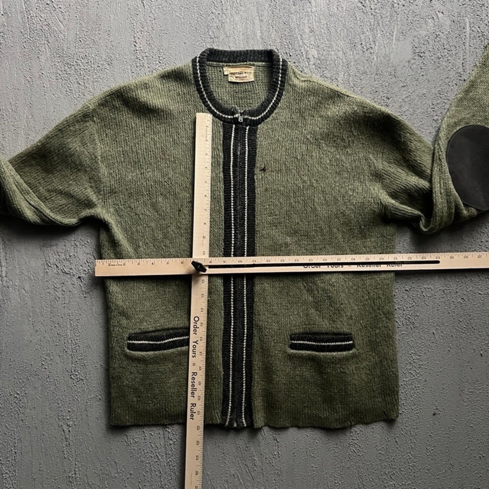 Vintage Pennleigh Mohair Zip Up Cardigan Large Green 1960s Distressed - Picture 7 of 10